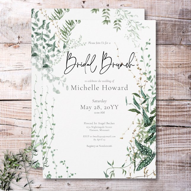 Convites Delicar Bridal Moderno da Floresta Tropical Brunch (Delicate Modern Tropical Rainforest Bridal Brunch Invitation)