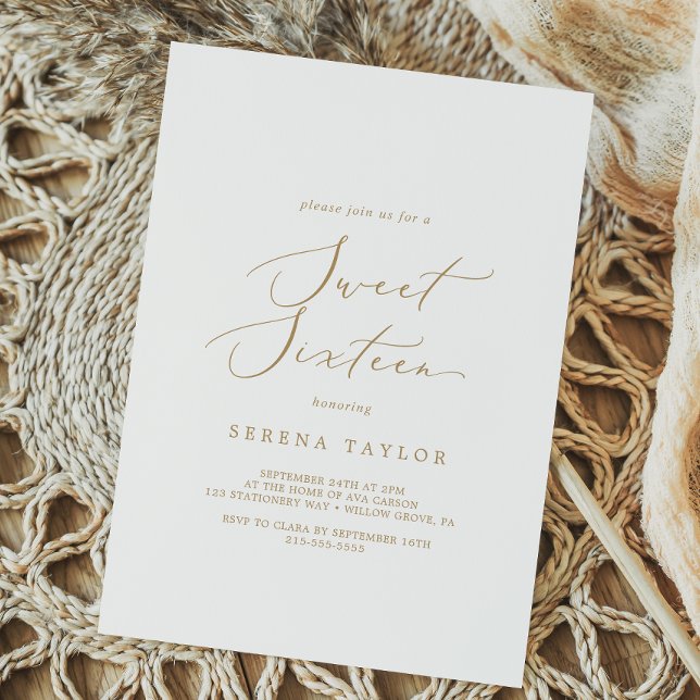 Convites Delicar Caligrafia Dourada Doce Dezesseis Aniversá (Criador carregado)