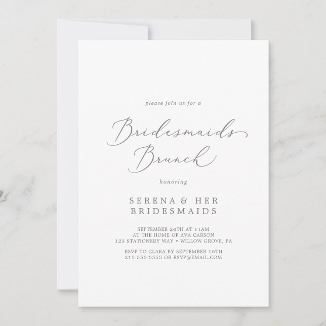 Convites Delicar Calliografia Prata Bridesmaids Brunch (Frente)