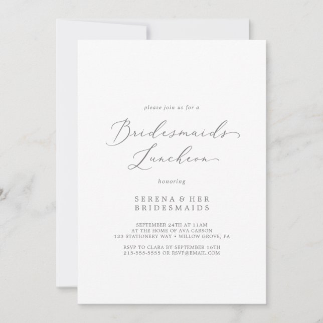 Convites Delicar Calliografia Silver Bridesmaids Luncheon (Frente)