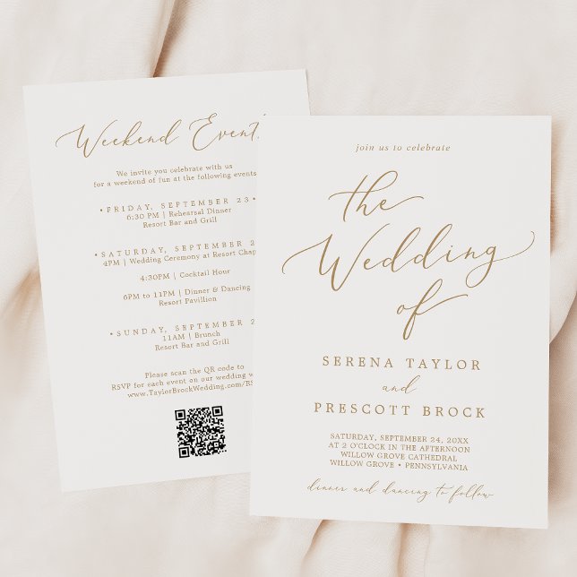 Convites Delicar Casamento de Código QR de Eventos Dourados (Criador carregado)