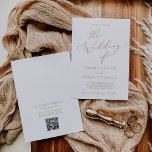 Convites Delicar Casamento de Código QR Dourado<br><div class="desc">Este delicado convite de casamento por código QR de ouro é perfeito para um casamento moderno. A design romântica minimalista apresenta uma magnífica e elegante tipografia amarela ouro champanhe num fundo branco com um aspecto simples e limpo. Salve o papel, incluindo um código QR para seu convidado para ver detalhes,...</div>