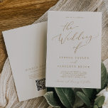 Convites Delicar Casamento de Código QR Dourado e Creme<br><div class="desc">Este delicado convite de casamento por código QR de ouro e creme é perfeito para um casamento moderno. A design romântica minimalista apresenta uma magnífica e elegante tipografia amarela ouro champanhe num fundo de creme de marfim com um aspecto simples e limpo. Salve o papel, incluindo um código QR para...</div>