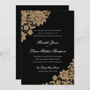 Convites Delicar Casamento Preto e Dourado do Canto Lace