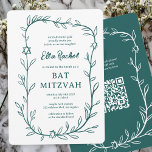 Convites Delicar Código QR PERSONALIZADO do Bar Botânico Ba<br><div class="desc">Cartão perfeito para anunciar um morcego mitzvah, bar mitzvah ou outra celebração judaica! A mão desenhou uma delicada arte de trama de folha para você! TOTALMENTE PERSONALIZÁVEL! Clique em "Personalizar" acima para editar o texto. Clique em "editar usando a ferramenta design" para ajustar as fontes, cores e posicionamentos e para...</div>
