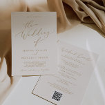 Convites Delicar Eventos Dourados de Fim de Semana do Creme<br><div class="desc">Este delicado evento de fim de semana de ouro e creme... o convite de casamento por código QR é perfeito para um casamento moderno. A design romântica minimalista apresenta uma magnífica e elegante tipografia amarela ouro champanhe num fundo de creme de marfim com um aspecto simples e limpo. Salve o...</div>