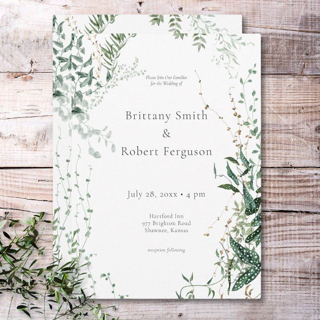 Convites Delicar Folhagem Moderna das Florestas Tropicais (Delicate Modern Tropical Rainforest Foliage Wedding Invitation)