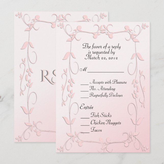 Convites Delicar RSVP Rosa w Árvore de Escolha (Frente/Verso)