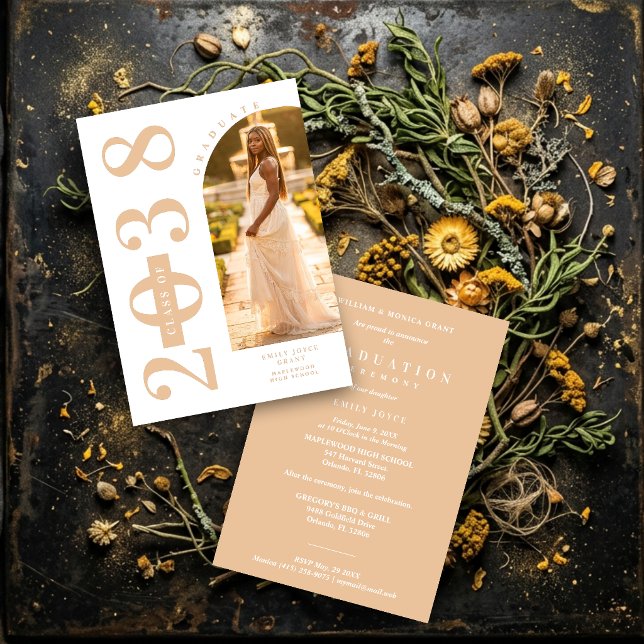Convites Delicate Arch MInimalist Grad Golden Shades  (Delicate Arch Photo Minimalist Graduate Faux Gold Shades Photo Invitation Card Design. )