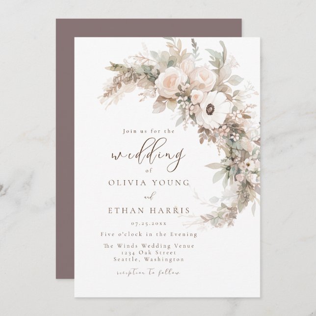 Convites Delicate Autumn Floral Wedding (Frente/Verso)