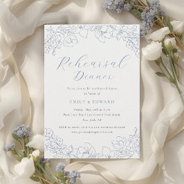 Convites Delicate Blue Floral Wedding Rehearsal Dinner