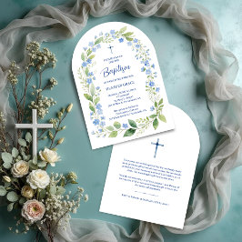 Convites Delicate Blue Shades Floral Frame Arch Baptisme