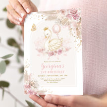 Delicate Blush Boho Swan Princess Girl Aniversário