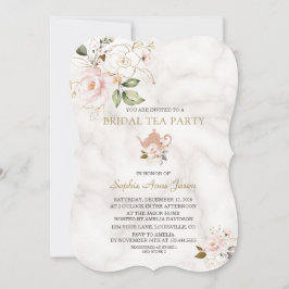Convites Delicate Blush Dourado Floral Chá de panela Tea Pa