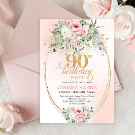 Convites Delicate Blush Floral Greenery Elegant 90 Birthday