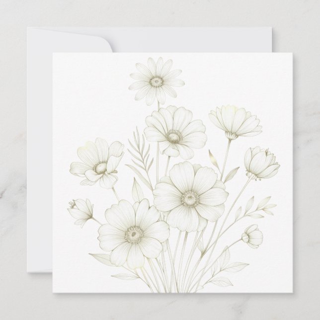 Convites Delicate Cosmos Bouquet Line Art Grace (Frente)