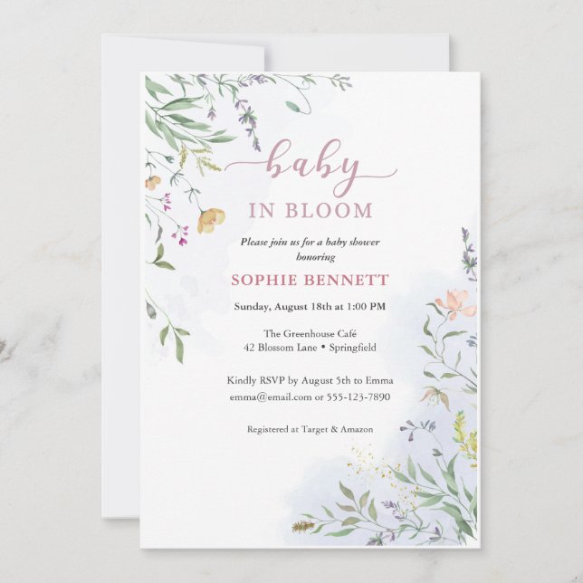 Convites Delicate Floral Baby Shower Invitation (Frente)