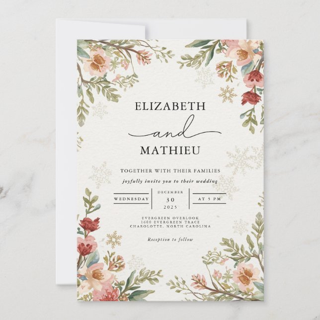 Convites Delicate Floral Casamento no inverno (Frente)