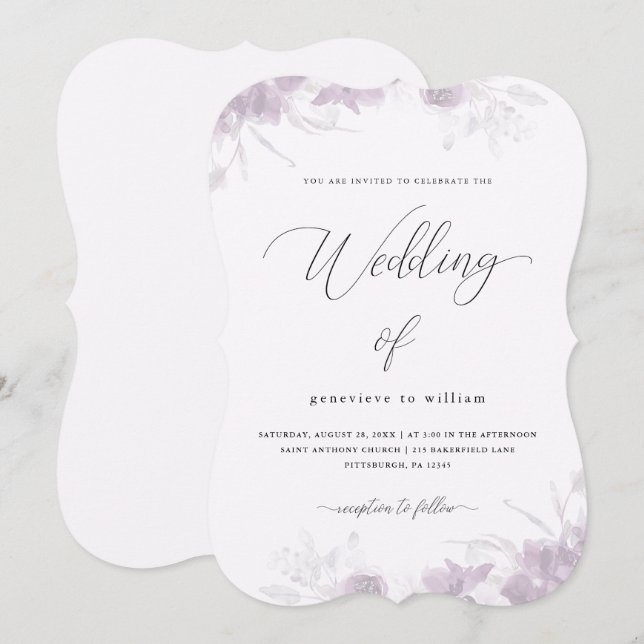 Convites Delicate Floral com Casamento Calliográfico (Frente/Verso)