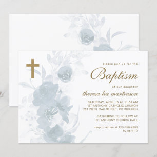 Convites Delicate Floral com Cruz Baptism