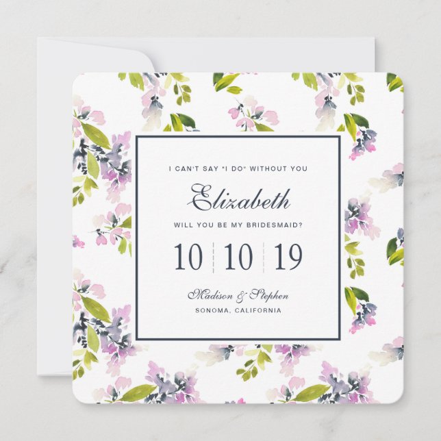 Convites Delicate Floral Watercolor - Bridesmaid (Frente)