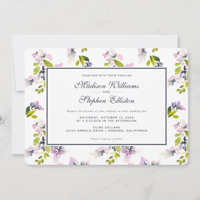 Convites Delicate Floral Watercolor - Casamento (Frente)