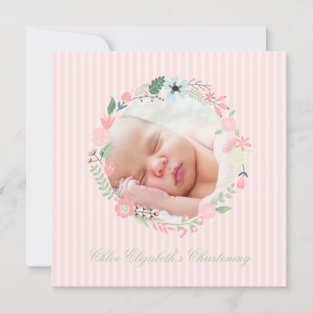 Convites Delicate Floral Wreath Christening (Frente)