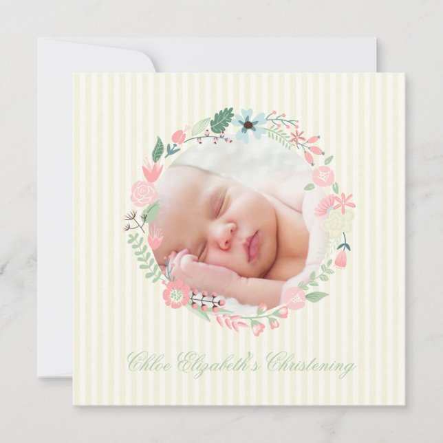 Convites Delicate Floral Wreath Christening (Frente)
