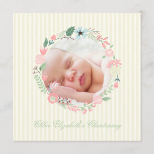 Convites Delicate Floral Wreath Christening