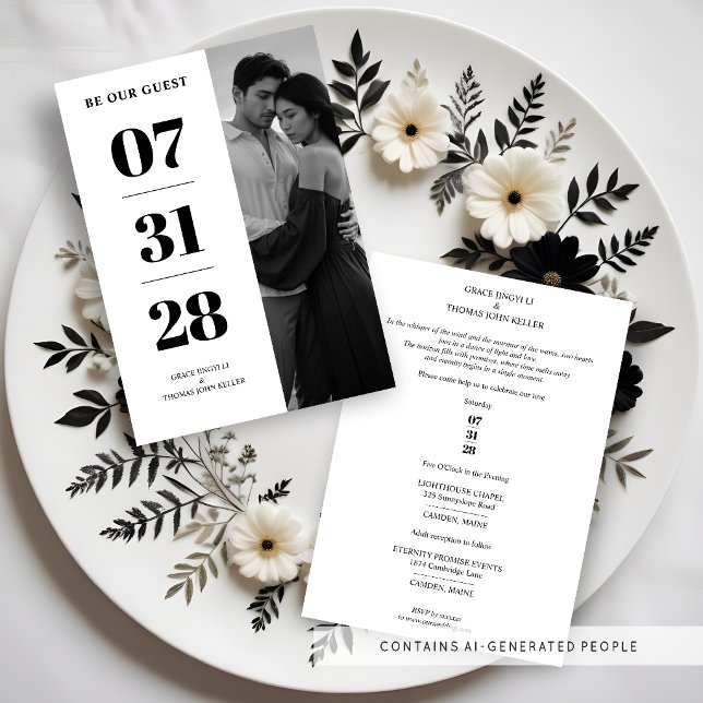 Convites Delicate Glam Black & White Enchanting Minimal (Delicate Glam Simple Black & White Enchanting and Minimalist Photo Wedding Invitations Cards.)