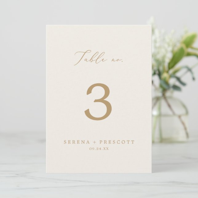 Convites Delicate Gold Calligraphy | 5x7 Cream Table No. (Em pé/Frente)