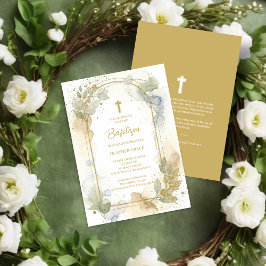 Convites Delicate Gold Shades Floral Frame Arch Baptism