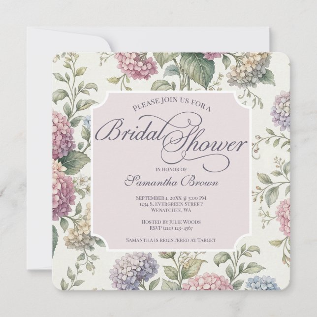Convites Delicate Hydrangea Flowers Bridal Shower  (Frente)