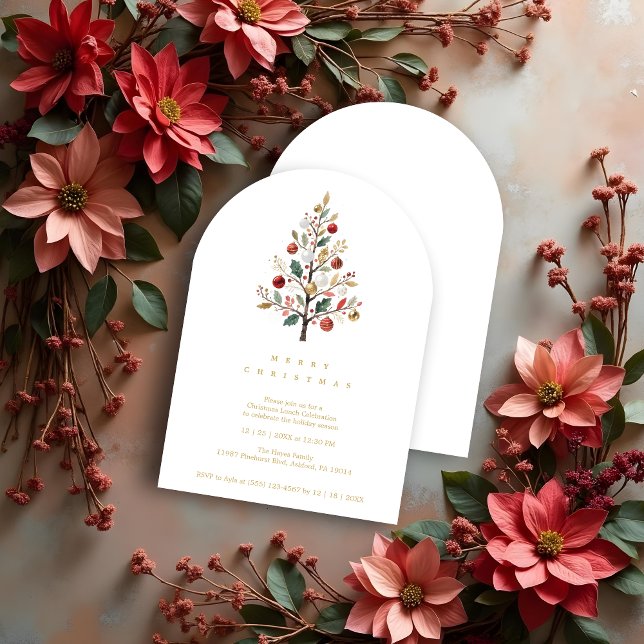 Convites Delicate Minimalist Chic Winter Christmas Tree (Minimalist Chic Winter Christmas Tree Holiday Party Invitations Cards in Digital Watercolor.)