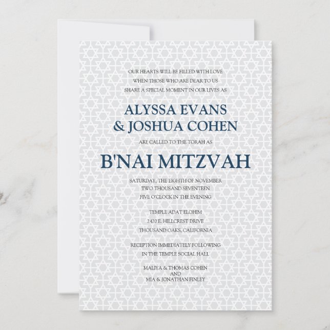 Convites Delicate Patterned B'nai Mitzvah (Frente)