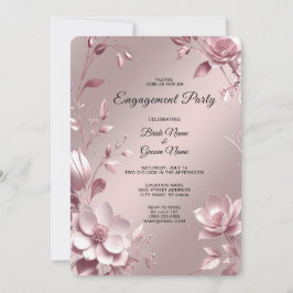 Convites Delicate Pink Floral Frame Engagement