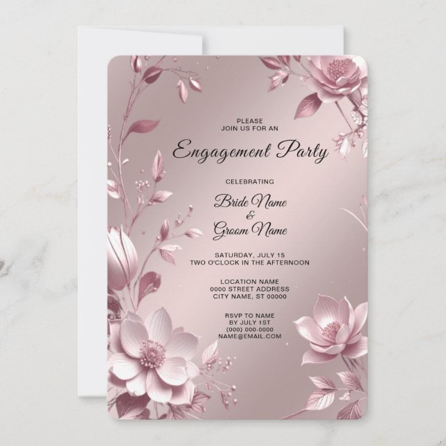 Convites Delicate Pink Floral Frame Engagement (Frente)