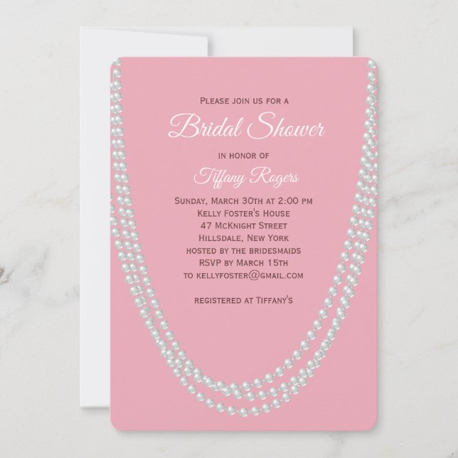 Convites Delicate Pink Pearls Bridal Shower Invitation (Frente)