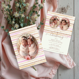 Convites Delicate Romantic Glitter Stripes Twins Baptist