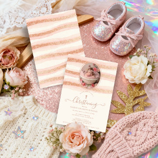 Convites Delicate Romantic Rose Gold Glitter Baptist 