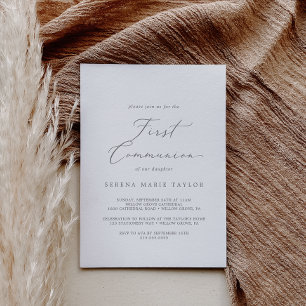 Convites Delicate Silver Calligraphy First Communes
