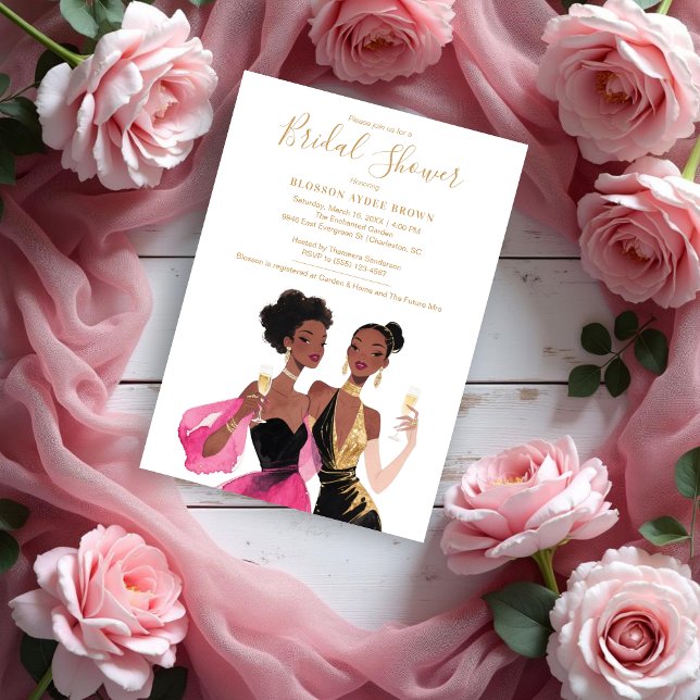 Convites Delicate Two Sophisticated Ladies Bridal Shower (Delicate Two Sophisticated Afroamerican Ladies Bridal Shower Invitations Cards. )