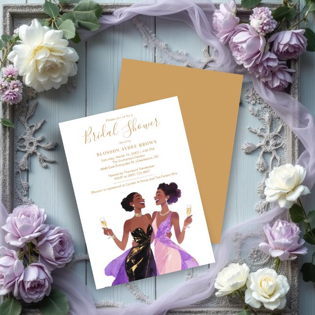 Convites Delicate Two Sophisticated Women Bridal Shower (Delicate Two Sophisticated Afroamerican Women Bridal Shower Invitations Cards.)