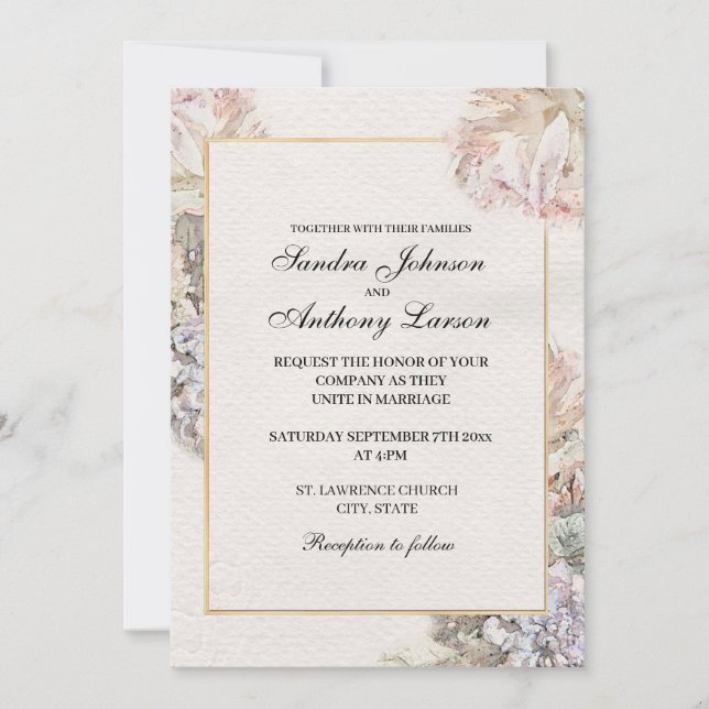Convites Delicate Watercolor Floral Wedding (Frente)