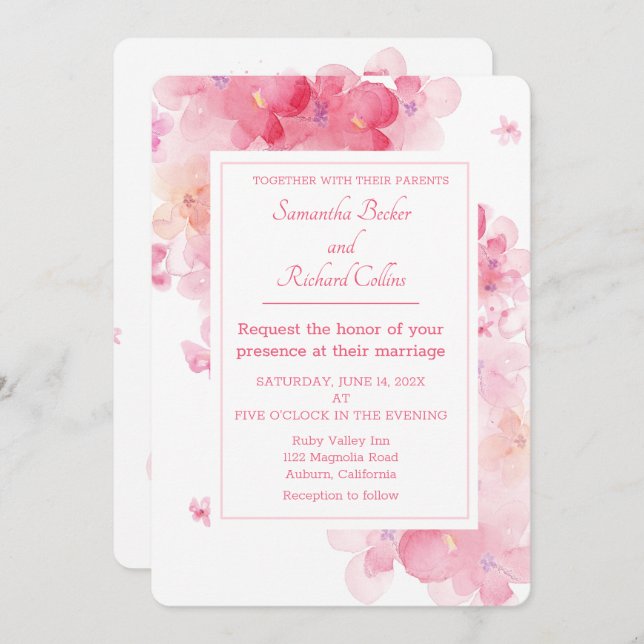 Convites Delicate Watercolor Floral Wedding (Frente/Verso)