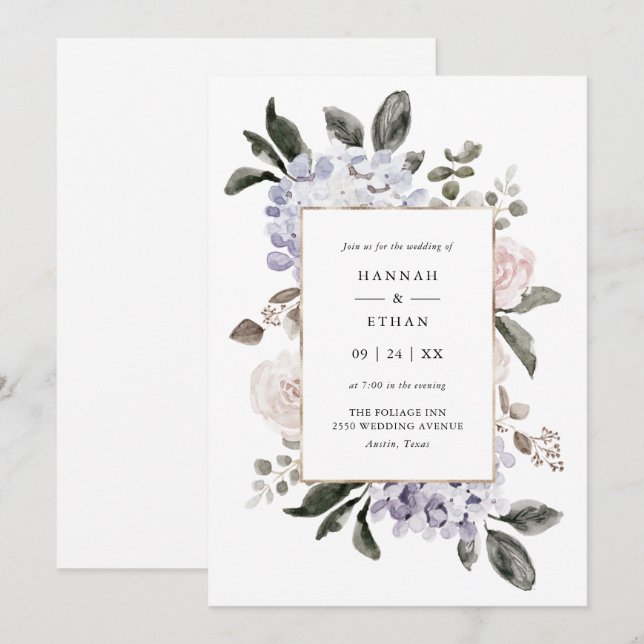 Convites Delicate Watercolor Hydrangea Floral | Casamento (Frente/Verso)