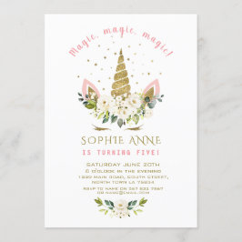 Convites Delicate White Floral Dourada Garota Unicórica Ani