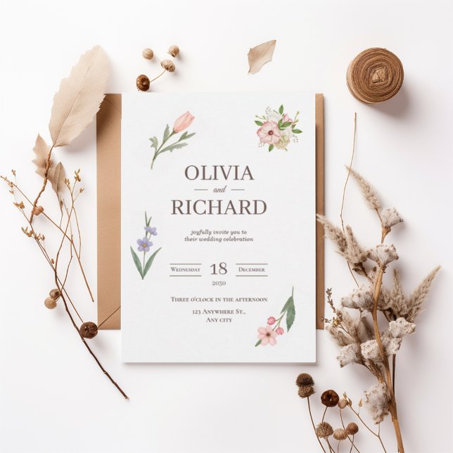 Convites Delicate Wildflower Botanical Wedding Invitation (Criador carregado)