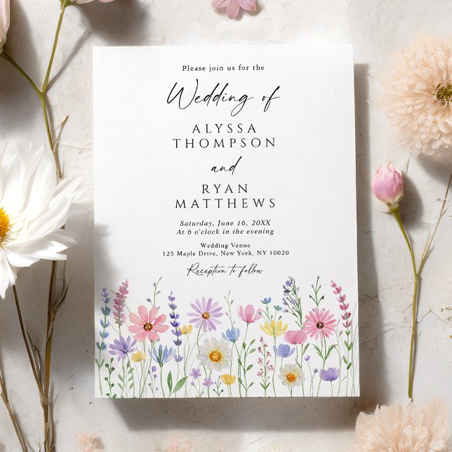 Convites Delicate Wildflower Meadow Wedding (Criador carregado)