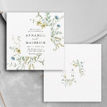 Convites Delicate Wildflower Modern Boho Wedding<br><div class="desc">Este elegante convite de casamento apresenta flores silvestres pintadas manualmente com aquarelas em amarelo-manteiga,  verde-sábio,  verde-poeirento e azul-claro com casal nas costas,  perfeito para primavera,  verão ou casamentos outono. Para uma personalização mais avançada deste design,  clique no BOTÃO FERRAMENTA DESIGN AZUL acima! Itens correspondentes também estão disponíveis.</div>